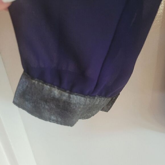Tory burch sheer royal purple blouse with metallic accents & buttons up the back - Picture 4 of 10